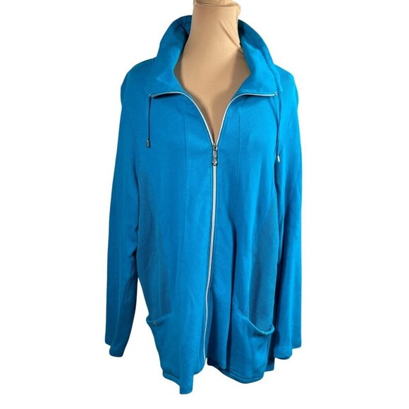 Avenue Women's Full Zip Jacket Waffle Knit Teal Blue Size 22/24 Cotton Stretch - Picture 1 of 8